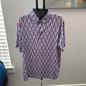 FootJoy Blue and Red Polo Shirt with Geometric Design